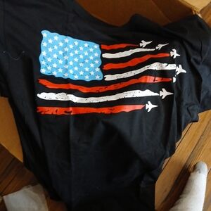 Black T-Shirt with American Flag Design